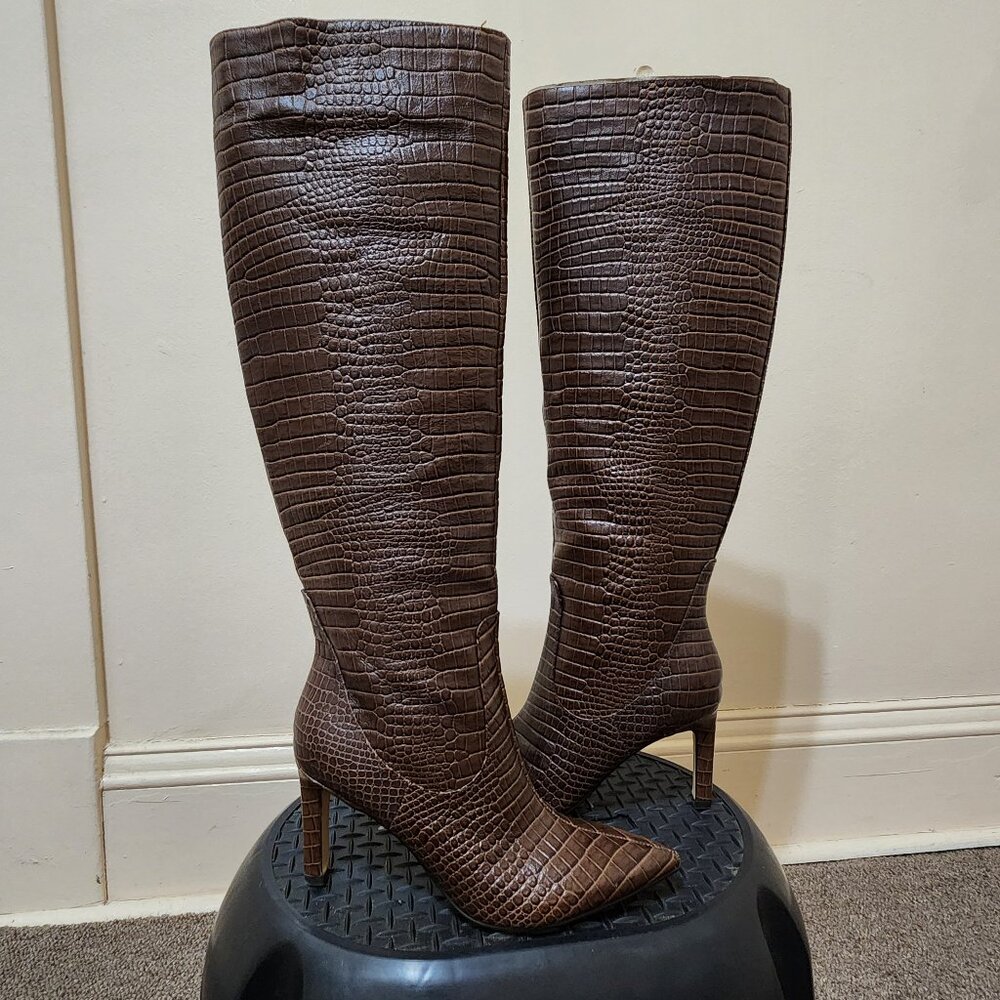 Croc Embossed Knee High Boots